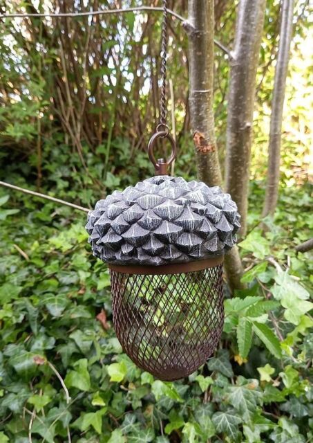 Inspirational Gifting Acorn Bird Feeder Hanging with Mesh for Peanuts or Seeds in Silver - image 1
