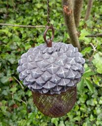 Inspirational Gifting Acorn Bird Feeder Hanging with Mesh for Peanuts or Seeds in Silver - thumbnail 3