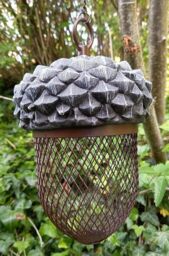 Inspirational Gifting Acorn Bird Feeder Hanging with Mesh for Peanuts or Seeds in Silver - thumbnail 4