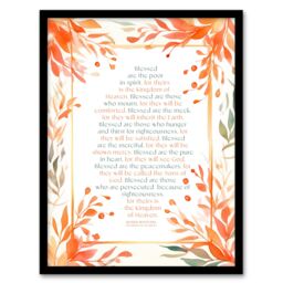 "Artery8 Wall Art Print Blessed Beatitudes Sermon of the Mount Matthew Gospel Orange Framed Art - Size: W12"" x H16""" - thumbnail 1