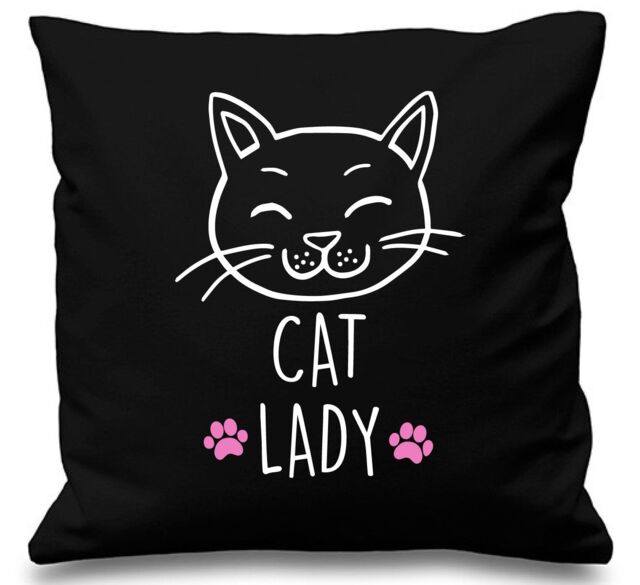 "60 SECOND MAKEOVER Black Cushion Cover Cat Lady 16"" x 16"" Mum Friend Gift Decorative - Size: 40 cm x 40 cm"