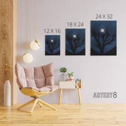 "Artery8 Full Moon Light Tree Silhouette Canvas Wall Art Print de Graag in Blue - Size: W18"" x H24""" - thumbnail 4