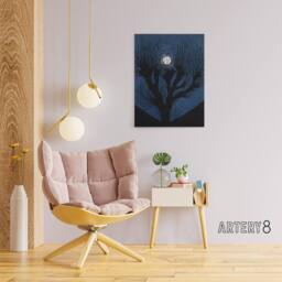 "Artery8 Full Moon Light Tree Silhouette Canvas Wall Art Print de Graag in Blue - Size: W18"" x H24""" - thumbnail 3