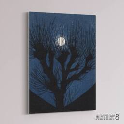 "Artery8 Full Moon Light Tree Silhouette Canvas Wall Art Print de Graag in Blue - Size: W18"" x H24""" - thumbnail 2