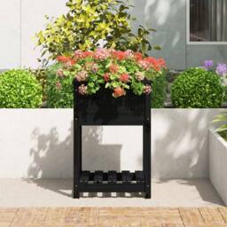 Berkfield Home Planter with Shelf Black 54x54x81 cm Solid Wood Pine - Size: 54 x 54 x 81 cm - thumbnail 1