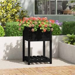 Berkfield Home Planter with Shelf Black 54x54x81 cm Solid Wood Pine - Size: 54 x 54 x 81 cm - thumbnail 2
