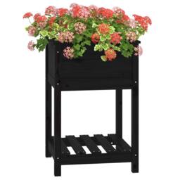 Berkfield Home Planter with Shelf Black 54x54x81 cm Solid Wood Pine - Size: 54 x 54 x 81 cm - thumbnail 4