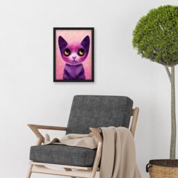 Artery8 Cute Kawaii Cat Portrait Pink & Purple Kids Artwork Framed Wall Art Print A4 in Black - thumbnail 2
