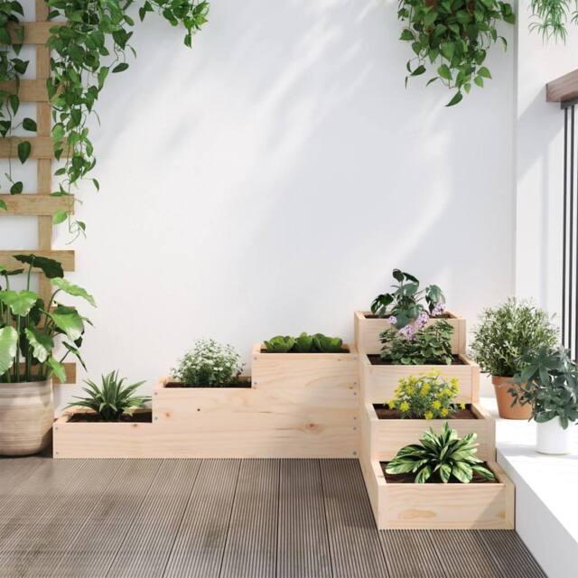 Berkfield Home Beautiful Garden Planter 4-Tier 106x104.5x36 cm Solid Wood Pine in Natural - image 1