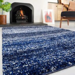 Kukoon Navy Blue Striped Mottled Shaggy Rug in Dark Navy - Size: 80 cm x 150 cm - thumbnail 2