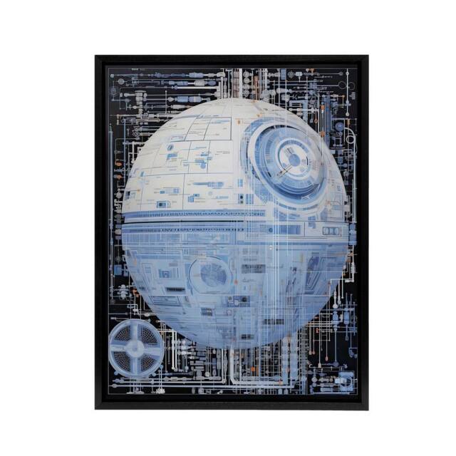 "Artery8 Dark Side Engineering Death Star Framed Canvas Wall Art Print in Blue - Size: W12"" x H16""" - image 1