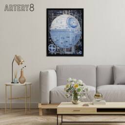 "Artery8 Dark Side Engineering Death Star Framed Canvas Wall Art Print in Blue - Size: W12"" x H16""" - thumbnail 3