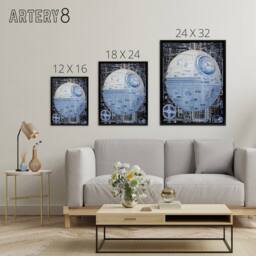 "Artery8 Dark Side Engineering Death Star Framed Canvas Wall Art Print in Blue - Size: W12"" x H16""" - thumbnail 4