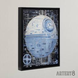 "Artery8 Dark Side Engineering Death Star Framed Canvas Wall Art Print in Blue - Size: W12"" x H16""" - thumbnail 2