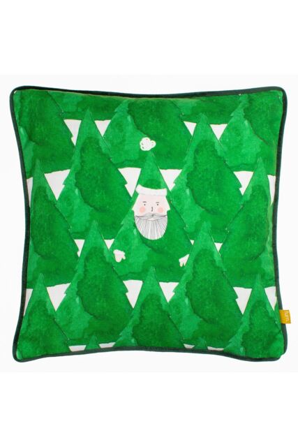 Furn Hide & Seek Santa Printed Piped Velvet Reverse Cushion in Green - Size: 43 cm x 43 cm - image 1