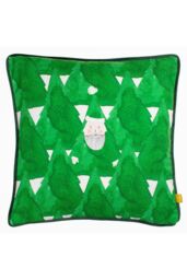 Furn Hide & Seek Santa Printed Piped Velvet Reverse Cushion in Green - Size: 43 cm x 43 cm - thumbnail 1