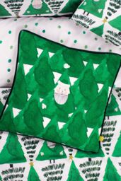 Furn Hide & Seek Santa Printed Piped Velvet Reverse Cushion in Green - Size: 43 cm x 43 cm - thumbnail 4
