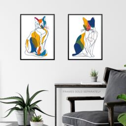 "Artery8 Set of 3 Modern Colourful Abstract Line Cat Lover 12X16"" Art Prints - Size: W12"" x H16""" - thumbnail 6