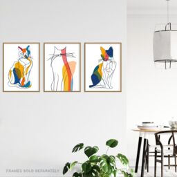 "Artery8 Set of 3 Modern Colourful Abstract Line Cat Lover 12X16"" Art Prints - Size: W12"" x H16""" - thumbnail 3