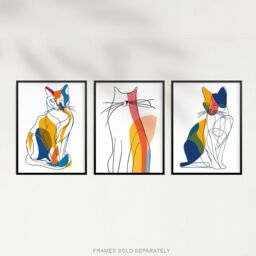 "Artery8 Set of 3 Modern Colourful Abstract Line Cat Lover 12X16"" Art Prints - Size: W12"" x H16""" - thumbnail 5