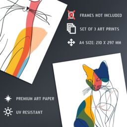 "Artery8 Set of 3 Modern Colourful Abstract Line Cat Lover 12X16"" Art Prints - Size: W12"" x H16""" - thumbnail 4