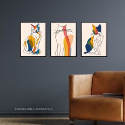 "Artery8 Set of 3 Modern Colourful Abstract Line Cat Lover 12X16"" Art Prints - Size: W12"" x H16""" - thumbnail 2