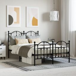 Berkfield Home Metal Bed Frame with Headboard & Footboard Black 120x200 cm - Size: Small Double - thumbnail 1