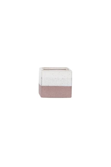 KDMD Hortus Pink & White Bordeaux Stoneware Cube 9.5cm H x 10.5cm W 2 - Size: 9.5 cm H x 10.5 cm W - image 1