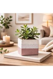 KDMD Hortus Pink & White Bordeaux Stoneware Cube 9.5cm H x 10.5cm W 2 - Size: 9.5 cm H x 10.5 cm W - thumbnail 4