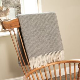 Native Natural Cable Pattern Grey Wool Blanket - Size: Double - thumbnail 1