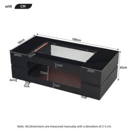 BTM High gloss coffee table with open storage LED glass top Black - thumbnail 7