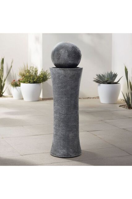 H&O Direct Outdoor Modern Cylindrical Water Polo Fountain with Warm Light in Natural