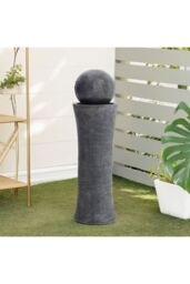 H&O Direct Outdoor Modern Cylindrical Water Polo Fountain with Warm Light in Natural - thumbnail 2