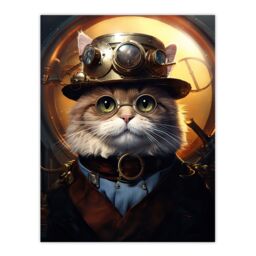 "Artery8 Cat In The Hat Steampunk Moggie Cute Fun Artwork Large Wall Unframed Art Poster Print Thick Paper 18X24 Inch - Size: W18"" x H24""" - thumbnail 1
