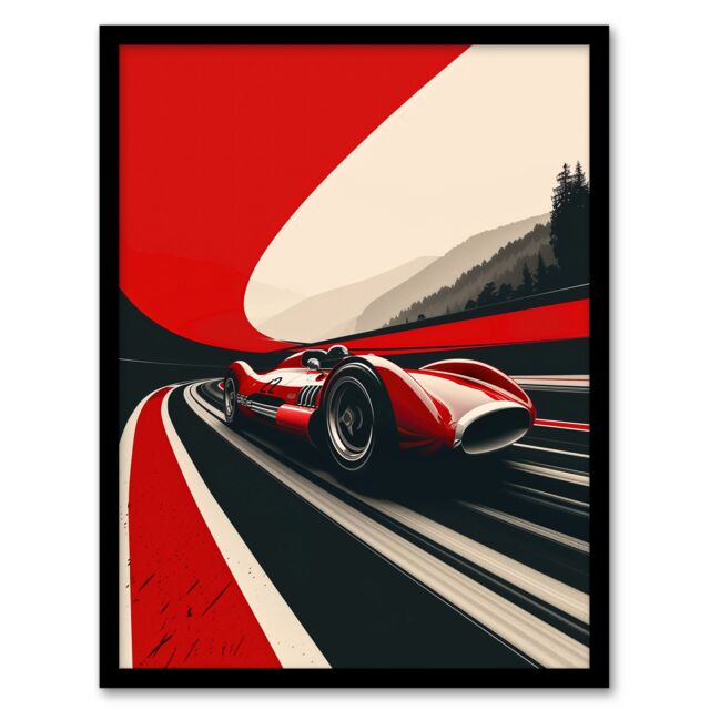 "Artery8 Retro Futuristic Race Car Dynamic Sport Track Framed Art Print in Red - Size: W12"" x H16""" - image 1