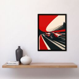 "Artery8 Retro Futuristic Race Car Dynamic Sport Track Framed Art Print in Red - Size: W12"" x H16""" - thumbnail 4