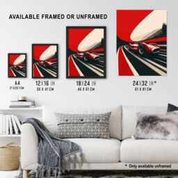"Artery8 Retro Futuristic Race Car Dynamic Sport Track Framed Art Print in Red - Size: W12"" x H16""" - thumbnail 3