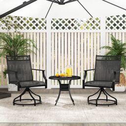 Costway Patio Swivel Dining Chairs Set of 2 Patio Chairs Outdoor Bistro Chairs in Grey - thumbnail 2