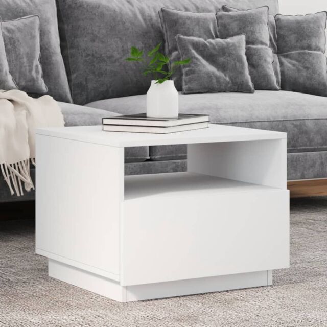 Berkfield Home Coffee Table with LED Lights White 50x49x40 cm - Size: 50 x 49 x 40 cm - image 1