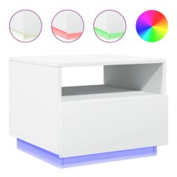Berkfield Home Coffee Table with LED Lights White 50x49x40 cm - Size: 50 x 49 x 40 cm - thumbnail 2