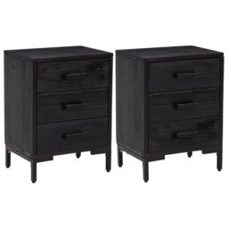 Berkfield Home Bedside Cabinets 2 pcs Black 40x30x55 cm Solid Wood Pine - Size: 40 x 30 x 55 cm - thumbnail 2