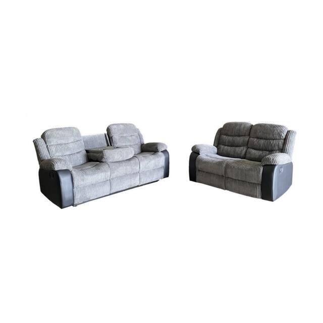 LUXURY LIFE Lusso Jumbo Cord Recliner Sofa Set in Grey - image 1