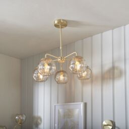 Loops Ceiling Pendant Light - Satin Brass Plate & Champagne Lustre Glass - 5 x 25W E14 in Clear - thumbnail 3