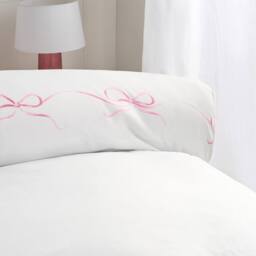 OHS Bow Border Bedding Set Microfibre Duvet Cover with Pillowcase in White - Size: Double - thumbnail 3