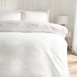 OHS Bow Border Bedding Set Microfibre Duvet Cover with Pillowcase in White - Size: Double - thumbnail 1