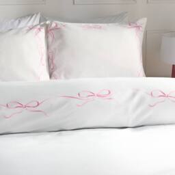 OHS Bow Border Bedding Set Microfibre Duvet Cover with Pillowcase in White - Size: Double - thumbnail 2