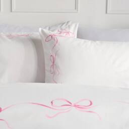 OHS Bow Border Bedding Set Microfibre Duvet Cover with Pillowcase in White - Size: Double - thumbnail 4