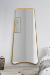 MirrorOutlet Gold Metal Trapezoid Shape Framed Wall Mirror (180CM X 85CM) - Size: 1 Pack - thumbnail 1