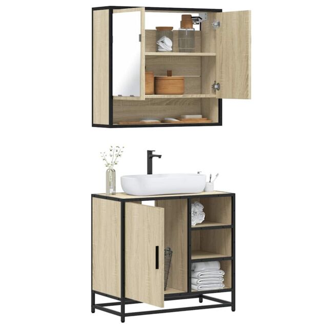 Berkfield Home 2 Piece Bathroom Furniture Set Sonoma Oak Engineered Wood in Brown - image 1