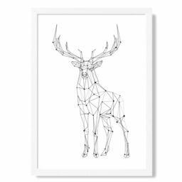 ARTZE Line Art Stag Geometric Animal Framed Print SIZE: A4 with White Frame in Black - thumbnail 1